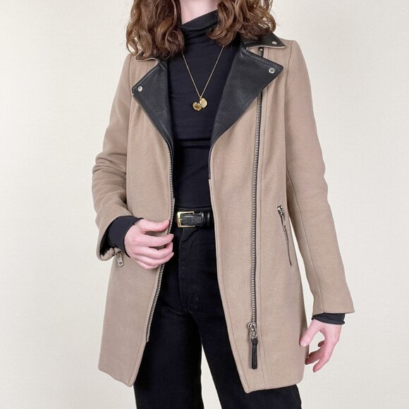 Mackage Wool Cashmere Leather Coat Jacket Moto Long Peacoat Preppy Motorcycle - Picture 11 of 11